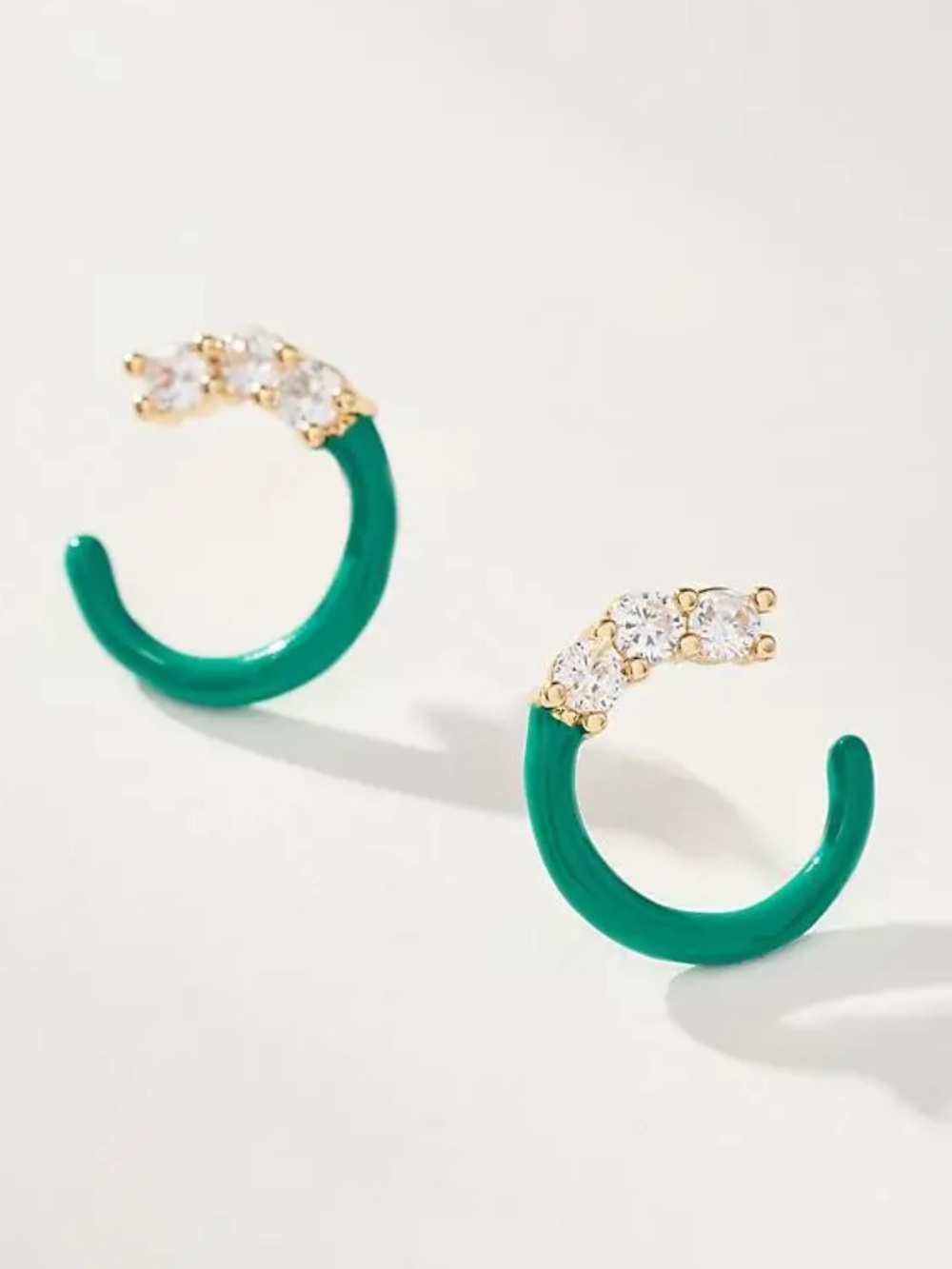 Anthropologie Contrast Crystal Hoop Earrings Clear Stones New Green